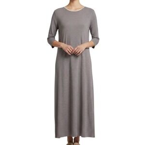GARB Dark Purple TEXTURED KNIT Lagenlook RAW HEM 3/4 Sleeve MAXI DRESS Sz S